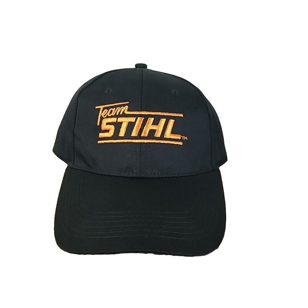 Team Stihl Black Adjustable Baseball Hat Orange Embroidered Logo Snapback Cap